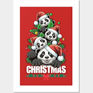 Christmas Pandas (momma and 3 cubs) Posters and Art